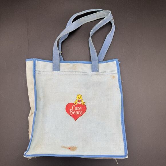 Vintage 1980s Care Bears Light Blue Tote Bag Pouch Carrying Bag Kids Size Rare - Picture 3 of 7